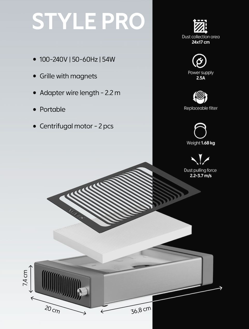 New Shemax Style Pro White — Professional manicure nail dust collector
